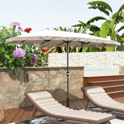 Extra Large Cream White Double-Sided Patio Umbrella with Easy Crank Handle