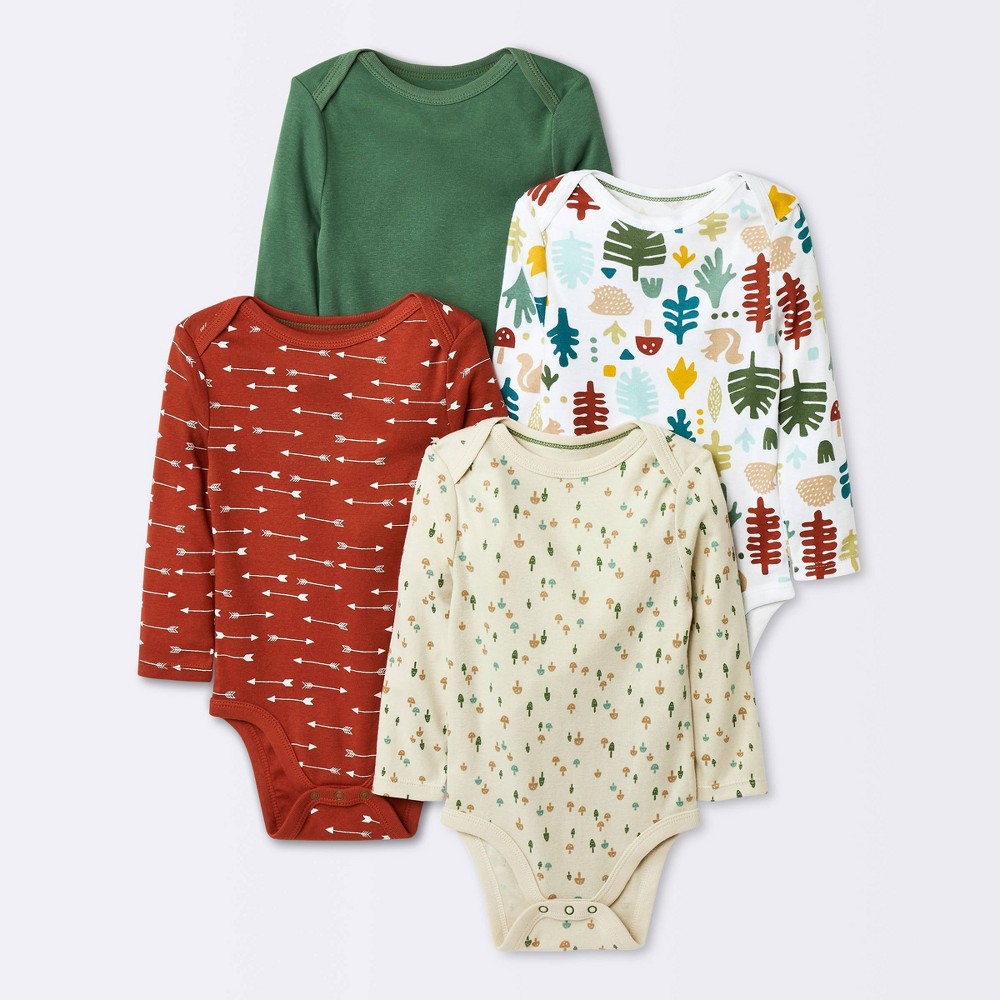 Size 3-6 Month Baby Boys' 4pk Outdoor Explorer Long Sleeve Bodysuit - Cloud Island Tan 3-6M