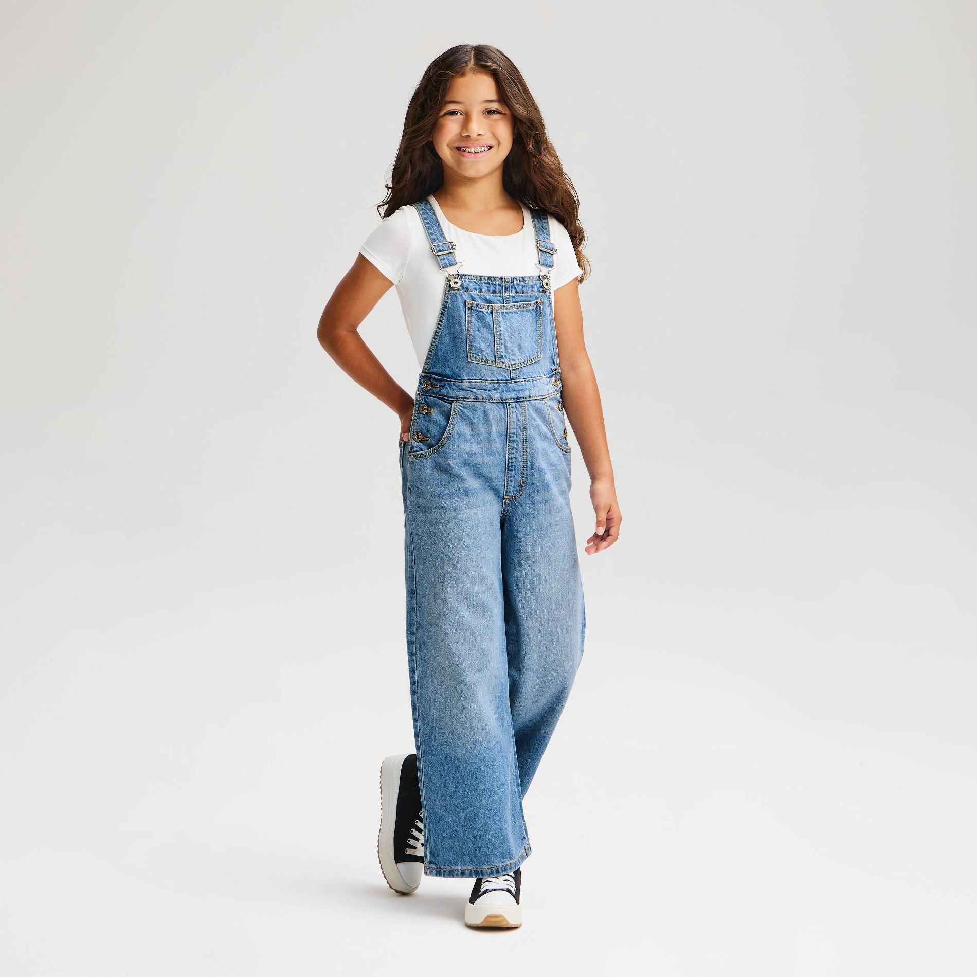Girls' Denim Overalls - art class™ Light Wash