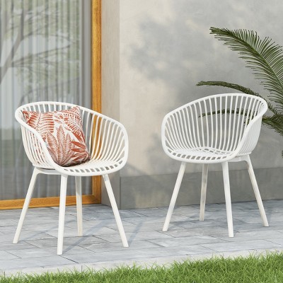 Coolbibila-Patio Chair Set Of 2, Patio Dining Chairs Made Of High-Quality Plastic/Resin Material, Arm Chairs For Outdoor With Modern Design