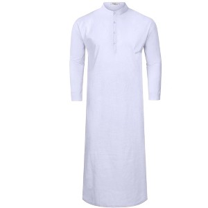 BLUEMING Men's Kaftan Robe Thobe Long Sleeve Button Down Henley Side Splits Casual Side Split Gown Shirt - 1 of 4