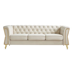 3-Seater Velvet Tufted Sofa with Wood Frame and Gold Metal Legs, 87 inch Long Modern Upholstered Couch for Living Room or Apartment-Koiai - 1 of 4