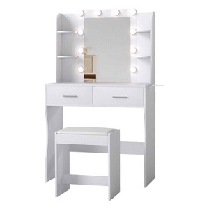 BestMassage Glamour Lighted Vanity Table Set with 2 Drawers & Stool - 1 of 4