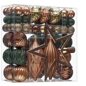 Aoibox 128 Piece Christmas Tree Ornaments Set Shatterproof Plastic Baubles Earth Tone 40mm to 150mm Hanging Decor for Holiday Party - 1 of 4