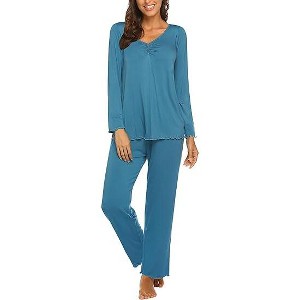 Ekouaer Womens Pajama Sets 2 Piece Lounge Set Fall Winter Pajamas Long Sleeve Pjs Top and Pants Soft Pj Sets Loose Sleepwear - 1 of 4