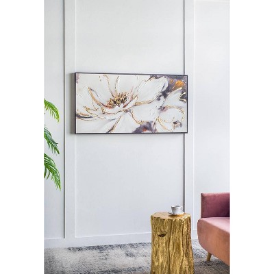 Large White and Gold Floral Canvas Print