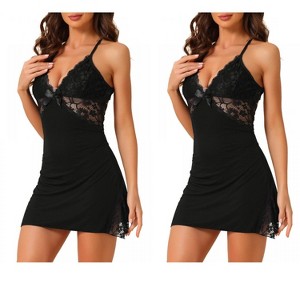 INSPIRE CHIC Women 2 Pcs Lingerie Nightgown Deep V Neck Sleeveless Backless Mini Length Sleep Dress - 1 of 4