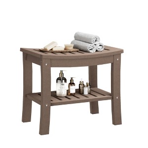 HDPE Shower Bench with Storage Shelf,Waterproof Shower Seat Stool Chair for Bathroom Bathtub,Non-Slip Spa Stool,Indoor Outdoor Use,Space-Saving - 1 of 4