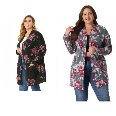Agnes Orinda Women's Plus Size Lightweight Casual Long Sleeve Floral Soft Knit Cardigans