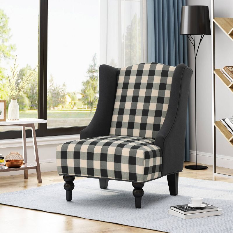 Toddman High-Back Club Chair Checkerboard Black/Dark Charcoal - Christopher Knight Home, 3 of 7