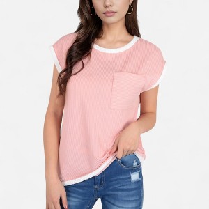 Anna-Kaci Women's Sleeveless Striped Knit Top with Contrast Trim and Chest Pocket Detail - 1 of 4