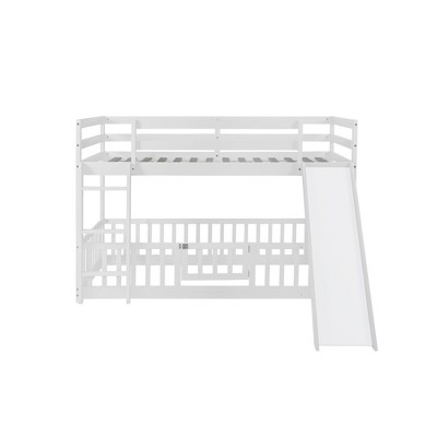 YOOCOZZ Twin over Twin Floor Bunk Bed with Slide and Ladder