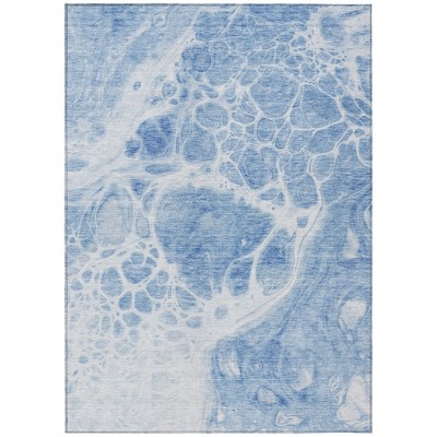 Sky Blue And Denim Blue Nautical Washable Indoor Outdoor Area Rug