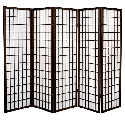 5 ft. Tall Window Pane Shoji Screen - Walnut (5 Panels)