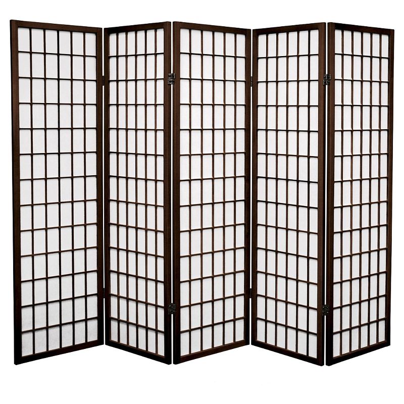 5 ft. Tall Window Pane Shoji Screen - Walnut (5 Panels), 1 of 6