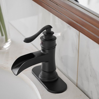 Matte Black Single-Handle Waterfall Bathroom Faucet with Drain Assembly