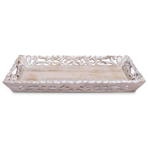 Mela Artisans Decorative Wood Serving Tray w/ Handles (Whitewash) Large Ottoman Tray for Breakfast in Bed 20 x 14 x 2.5" - 1 of 1