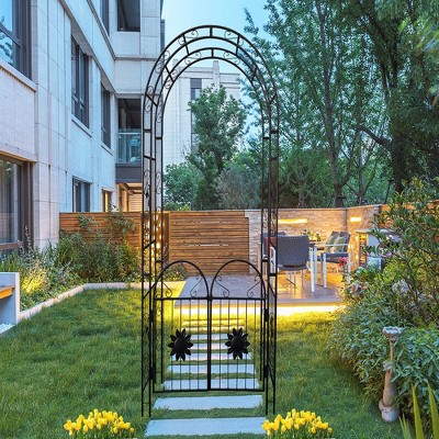 Garden Arch, Garden Arbor With Door, Plants Support Arch, Metal Garden Arbor Trellis Climbing