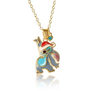 Disney Lilo and Stitch Yellow Gold Flash Plated Christmas Pendant Necklace - 1 of 3