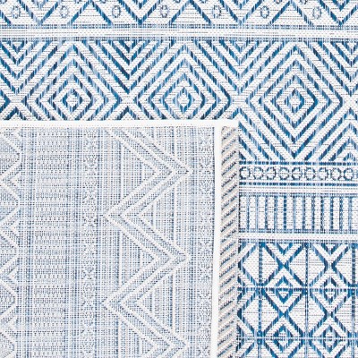 Ivory and Navy Geometric Reversible Synthetic Square Rug