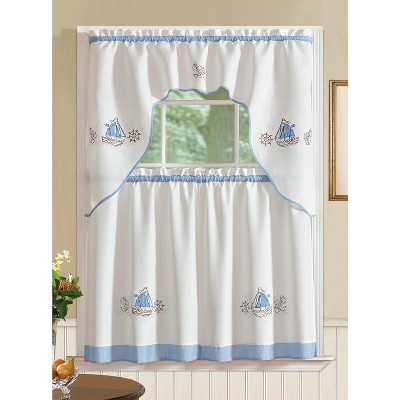 Ramallah Trading Grand Ocean Embroidered Kitchen Curtain - 60 x 36, White