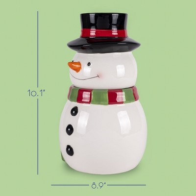 100 North Ceramic 11 inch Christmas Cookie & Candy Jar with Airtight Lid: Kitchen Canisters, Pet Treat Containers & Holiday Storage, Snowman Scarf — фото 2