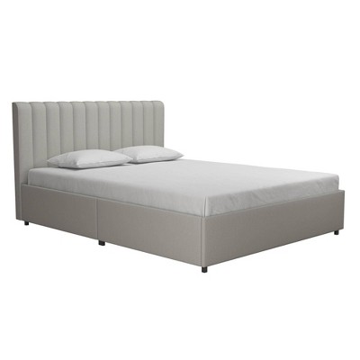 Light Gray Queen Upholstered Platform Bed with Storage Drawers