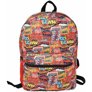 Mochila escolar para niños Bioworld Red Hot Wheels 16" estampado completo con bolsillo frontal pequeño y bolsillos laterales de malla