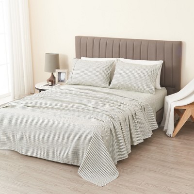 Queen Size Dark Grey Striped Microfiber Sheet Set