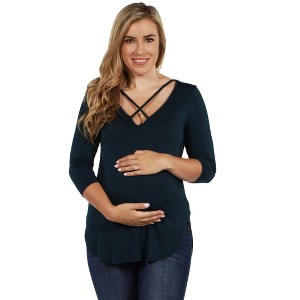 Maternity Criss Cross Round Hemline Tunic Top - 24seven Comfort Apparel™ - 1 of 3