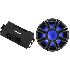 Kicker 48PXA6001 Weatherproof Powersport Mono Amp & 12" 4 Ohm Premium Marine Subwoofer (Charcoal Grill ) - 1 of 4