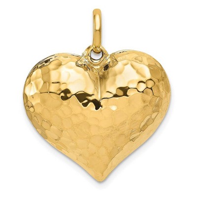 Black Bow Jewelry 14k Yellow Gold Hollow Hammered Puffed Heart Pendant, 25mm