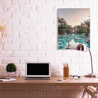 Tropical Pink Flamingo Pool Reflection Canvas Wall Art, 30 x 40