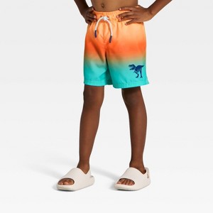 Toddler Boys' Ombre Dino Swim Trunks - Cat & Jack™ Bright Orange - 1 of 3