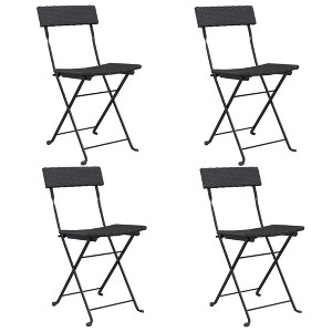 vidaXL Powder-Coated Steel and Black Poly Rattan Folding Bistro Chairs for Outdoor Garden, Patio, and Terrace - Set of 4 Chairs - 1 of 4