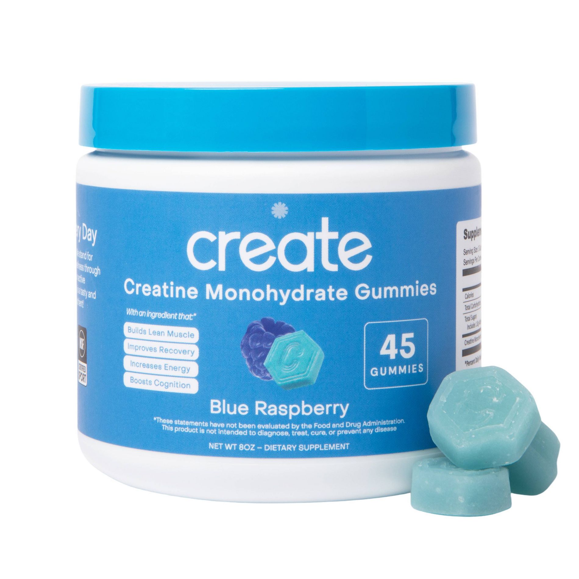 Create Wellness Creatine Monohydrate Sports Nutrition Supplement Gummies - Blue Raspberry - 8oz/45ct