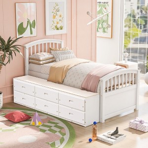Okak Twin Platform Bed Frame with 6 Drawers  Storage Bedroom Furniture Solid Wood Slats No Box Spring Needed Easy Assembly - 1 of 4