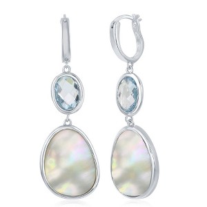 Simona Sterling Silver Oval Blue Topaz and Irregular Design Mother of Pearl Earrings - Blue - 1 of 2