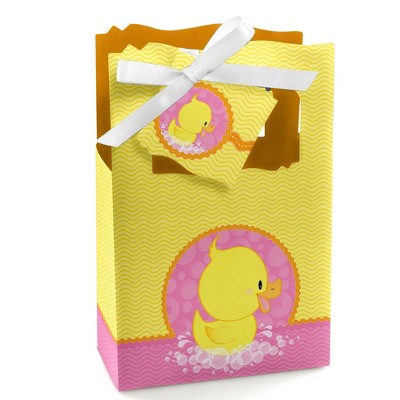 Big Dot of Happiness Pink Ducky Duck - Girl Baby Shower or Birthday Party Favor Boxes - Set of 12