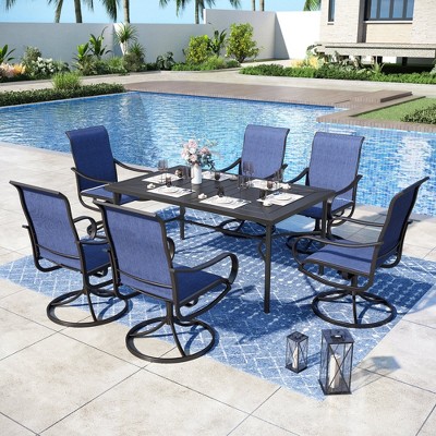 Captiva Designs 7pc Patio Dining Steel Rectangle Table & Textilene 360 Degree Swivel Chairs