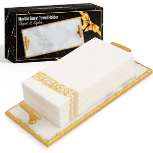 Marble Guest Towel Holder Tray, Bathroom Paper Napkin Dispenser for Hand Towels - 1 of 4