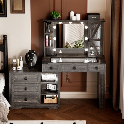 Vlsrka Makeup Vanity Desk With Storage Cabinet and Power Outlet