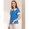 Allegra K Women's Contrast Doll Collar Polka Dots Short Sleeves Blouse - 4 of 4