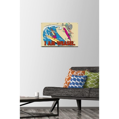 I Am Weasel Surfing Cartoon Poster with Pushpins