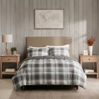 Twin Gray Plaid Down Alternative Microfiber Comforter Set