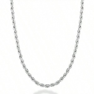 Solid Sterling Silver 2mm/3mm Diamond - Cut Braided Rope Chain Necklace for Men Women - 1 of 4