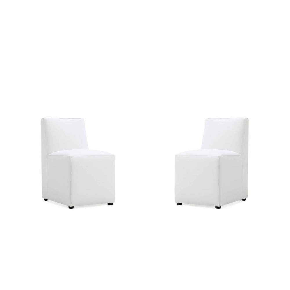 Photos - Chair Set of 2 Anna Modern Square Faux Leather Dining  Cream - Manhattan C