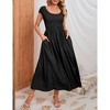 Women's Maternity Dress Casual Summer Round Neck Short Sleeve Smocked High Waist Maxi Dress with Pockets - 2 of 4