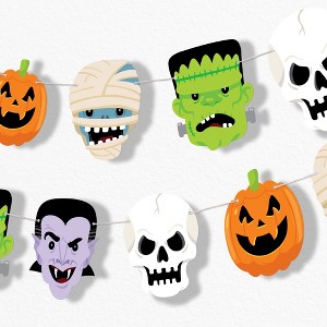 Big Dot of Happiness Halloween Monsters Garland Banner, 30 Feet of Cord, 15 Paper Skeleton, Dracula, Frankenstein, Mummy, and Jack-O'-Lantern Shapes - 1 of 4