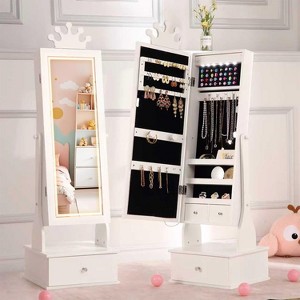 46" Princess Jewelry Armoire with LED Light & Mirror – 3-Drawer Storage Cabinet with Necklace Hooks & Earring Slots for Girls - 1 of 4